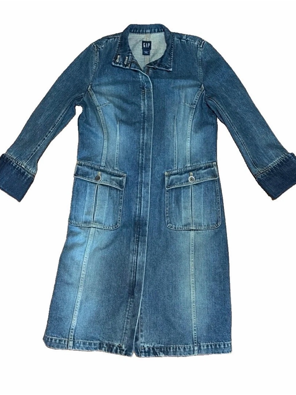 GAP Women's Medium Blue Denim Long Coat Jacket